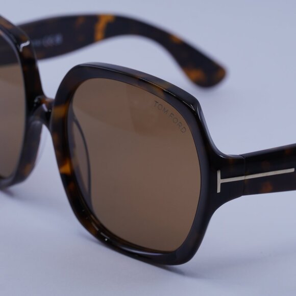 Tom Ford FT1221 52E Saffron Sunglasses Dark Havana Square Frame, Brown Lenses - Picture 8 of 10